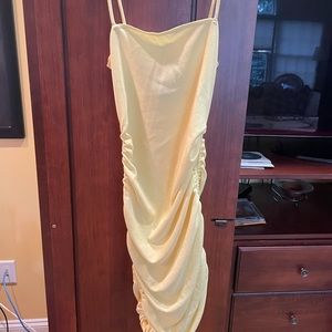 Yellow ruched dress with side ties